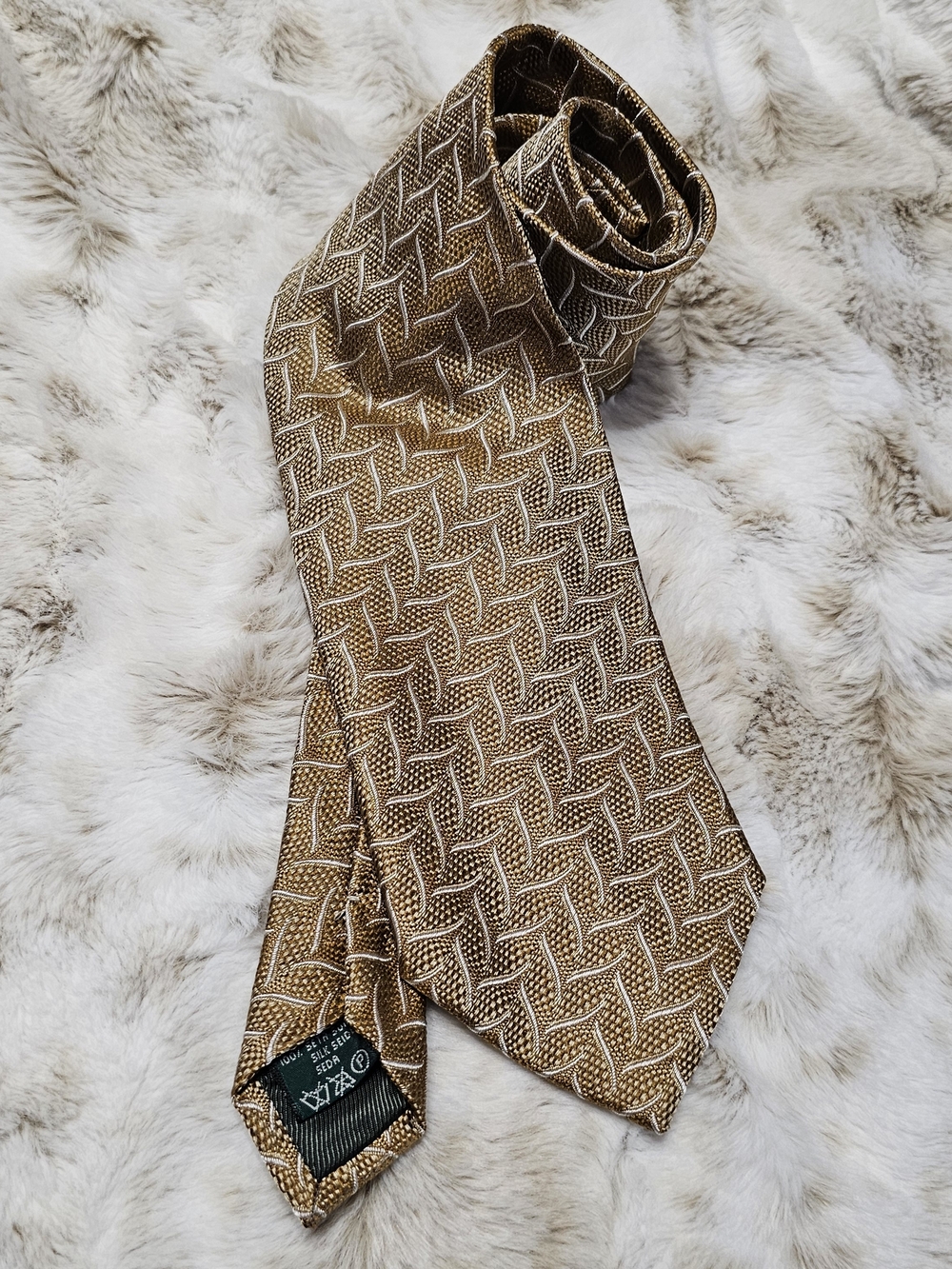 Villa Bolgheri Italy Gold Silk Tie Woven Geometric Designer Luxury